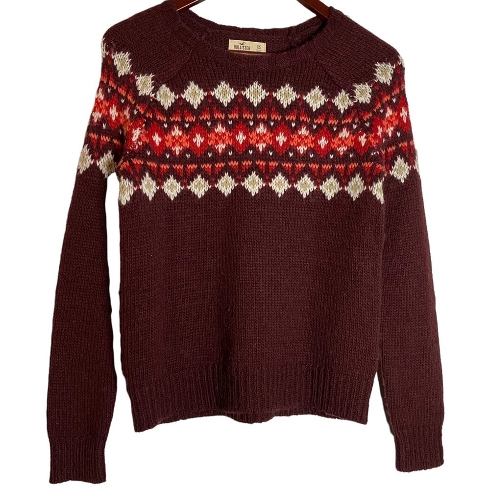 Hollister Knit Maroon Long Sleeve Sweater Raglan Sleeves Yoke Extra Small